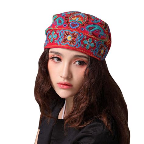 Women Mexican Style Ethnic Vintage Embroidery Flowers Bandanas Red Pri