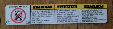 airbag label english french air bag  injury replacement labels english french save