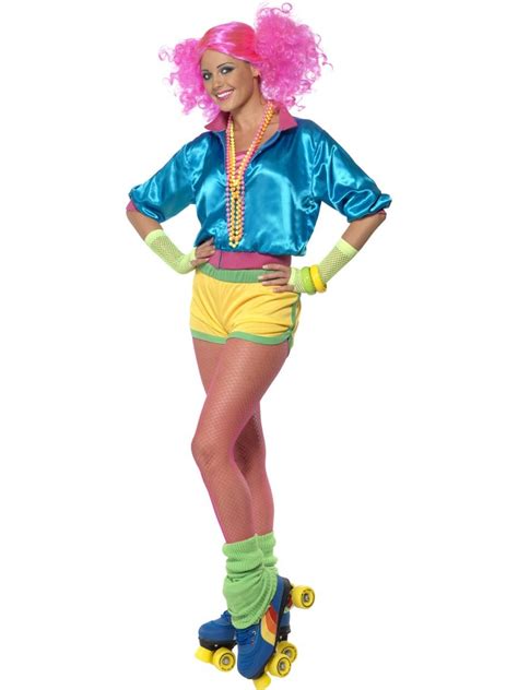 ladies skater girl costume fancy dress   neon roller disco adult outfit ebay