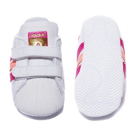 adidas originals superstar shelltoe baby girls white pink crib shoe size   ebay