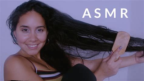 asmr hair brushing w mouth sounds and tapping long wet hair low light
