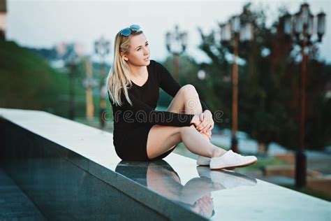 beautiful blonde girl portrait on the street stock image image of