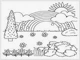 Pemandangan Mewarnai Gunung Sawah Sketsa Lukisan Sekolah Kartun sketch template