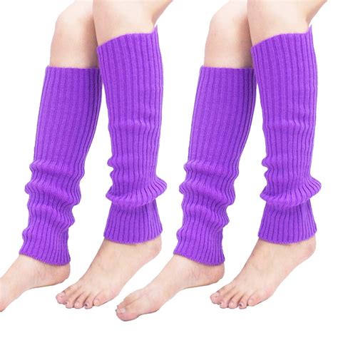 purple womens pair of party legwarmers knitted dance 80s costume leg