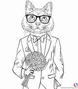Hipster Coloring Pages Catman Flowers Kids Adults Printable sketch template