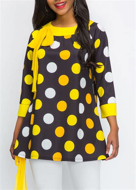 round neck polka dot print bowknot detail blouse varrás