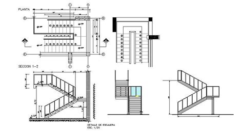 stair section plan  autocad file cadbull