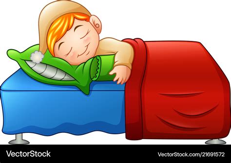 cartoon cute  boy sleeping  bed royalty  vector