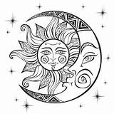 Symbool Maan Zon Gravure Astrologisch Etnisch Stijl Dierenriem sketch template