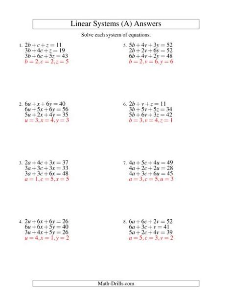 systems  linear equations  variables
