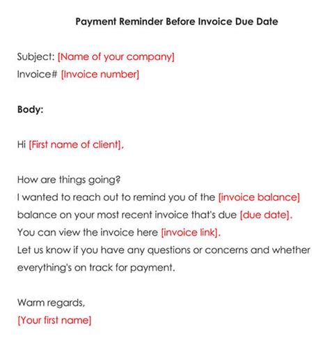 late payment reminder letters email examples