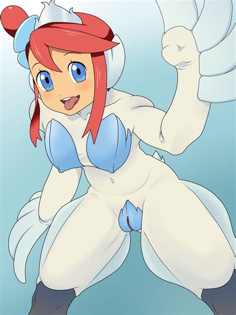 rule 34 artist request blue eyess blush cosplay female female only human pokemon pussy red