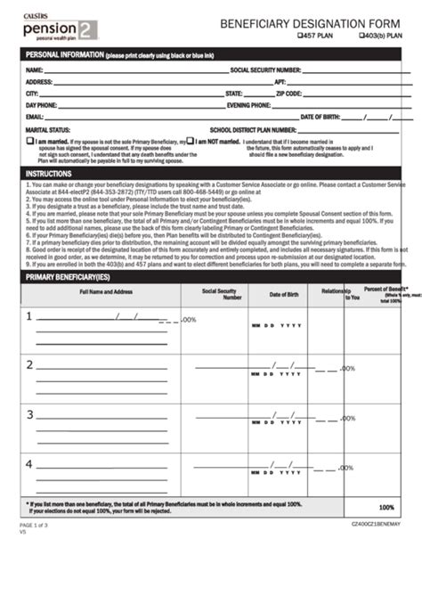 beneficiary designation form calstrs forms printable
