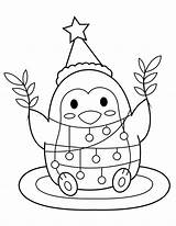 Penguin Coloring Christmas Pages Printable Animal Paper Museprintables sketch template