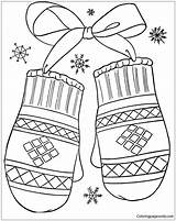 Winter Pages Gloves Coloring Color Print sketch template