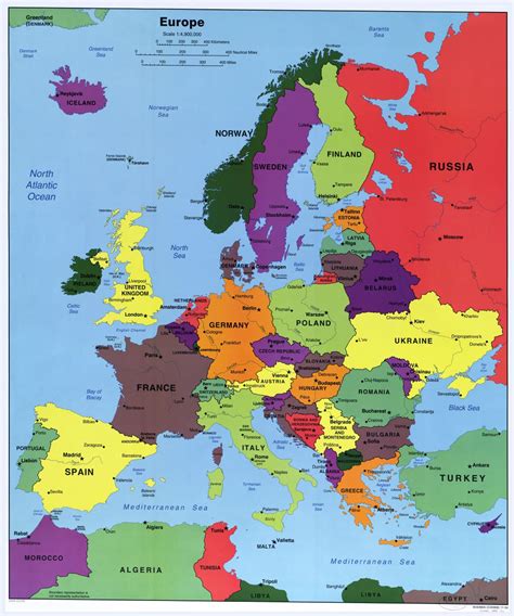 gran escala del mapa politico detallado de europa  las marcas de capitales grandes ciudades