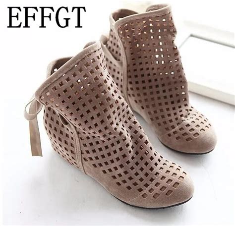 effgt   womens summer boots flat  hidden wedges cutout ankle boots ladies dress