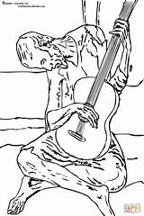 Picasso Pablo Coloring Pages Old Guitarist Guitar Drawing Blue sketch template