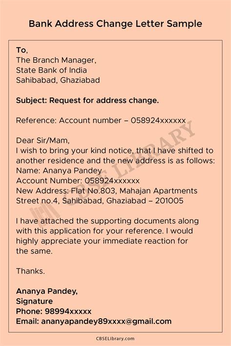 bank address change letter format  samples   write letter