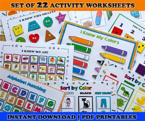 busy book printable worksheets set matching activities etsy