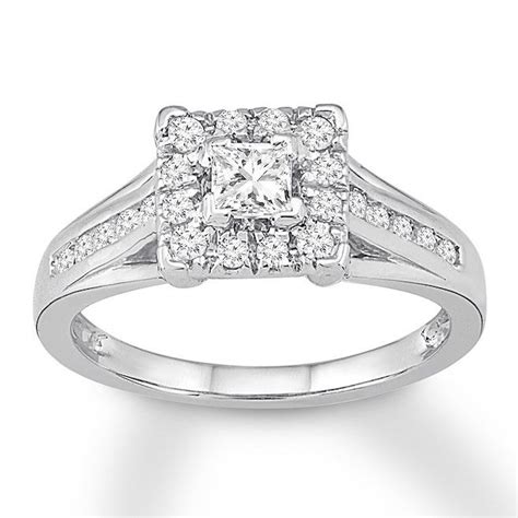 diamond engagement ring 1 2 ct tw princess round 10k white