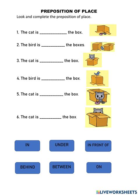 place prepositions exercise  kindergarten