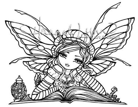 last one um rubber stamp bookworm fairy hannah lynn 著色稿 ぬり絵、絵 和 女の子イラスト