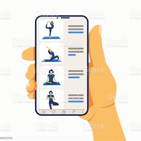 Yoga Online Girl Coach On A Smartphone Screen Conducts A Lesson Concept