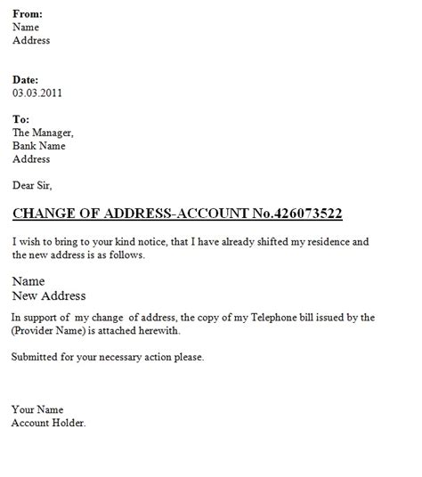 change  address letter   bank template sample
