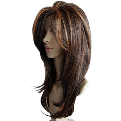 nomeni long layered shoulder length wig light brown wig synthetic hair