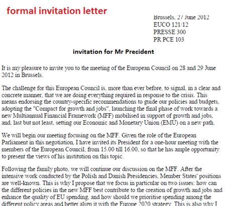 invitation letter template formal invitation letter