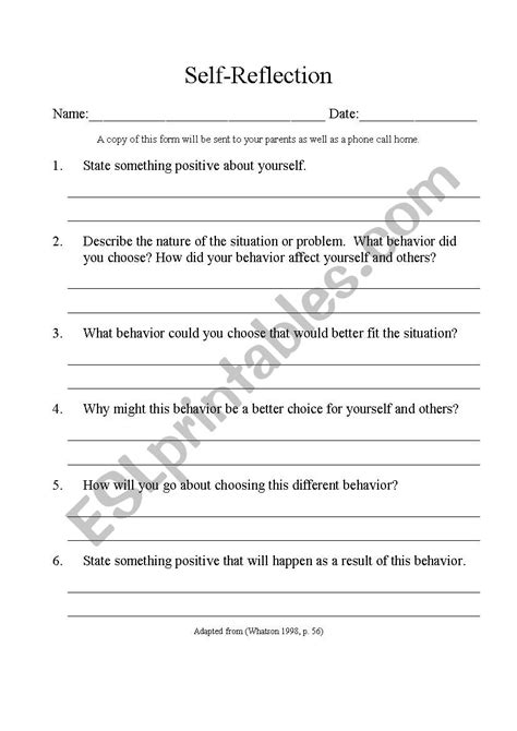 behavioral  reflection esl worksheet  tawny