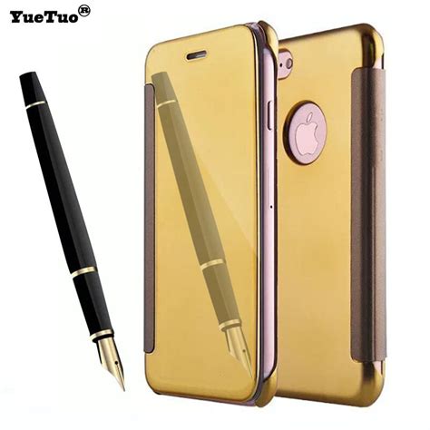 yuetuo luxury original phone case  apple iphone   mirror pu leather smart clear view flip