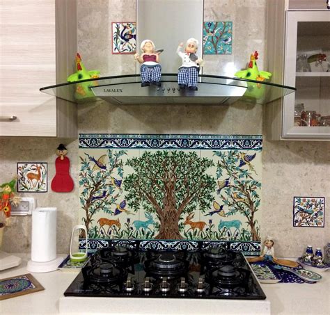 hand painted kitchen tile backsplash tile mural   jerusalem olive