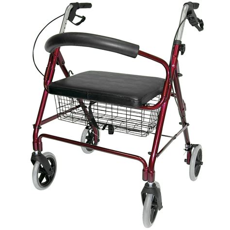 dmi lightweight extra wide aluminum rollator walker  seat burgundy folding walmartcom