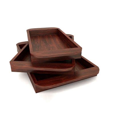 solid wood serving tray set    shape trays  handles mahogany