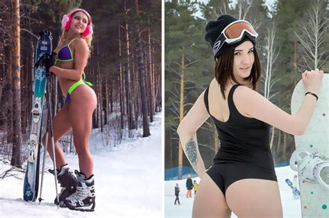 skiers go half naked as they show off their skills on the slopes daily star