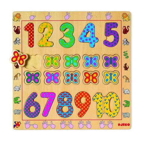 wooden number puzzle multicoloured djeco toys  hobbies