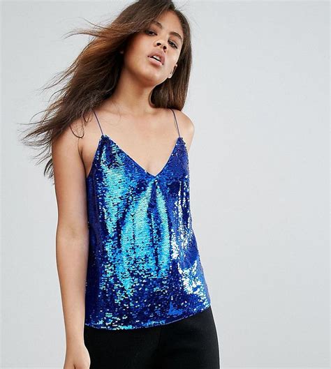 Asos Tall Sequin Cami With V Neck Blue Latest Fashion Clothes