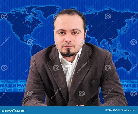 male news presenter  studio stock  image