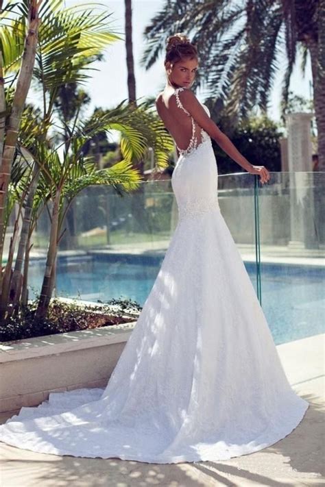 New White Ivory Backless Sexy Beach Lace Mermaid Wedding Dresses