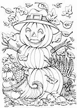 Coloring Thanksgiving Pages Scarecrow Fall Pumpkins Hat Leaves Entertain Guests Season Favourite sketch template