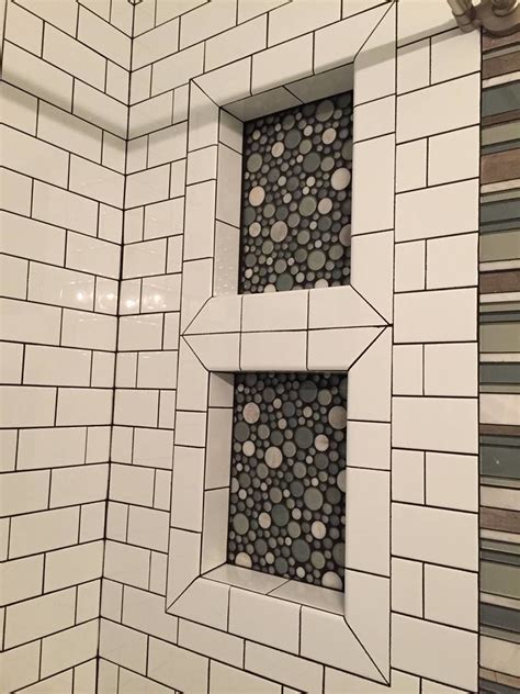 White Subway Tile Shower With Glass Trim Contemporary Bathroom
