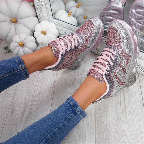womens ladies hidden wedge glitter sparkle trainers sneakers women party shoes ebay