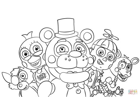 five nights at freddy s all characters coloring page