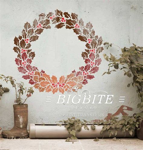 merry christmas wreath holly berry stencil  bigbite studio