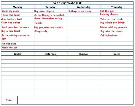 printable weekly   list   printerfriendly