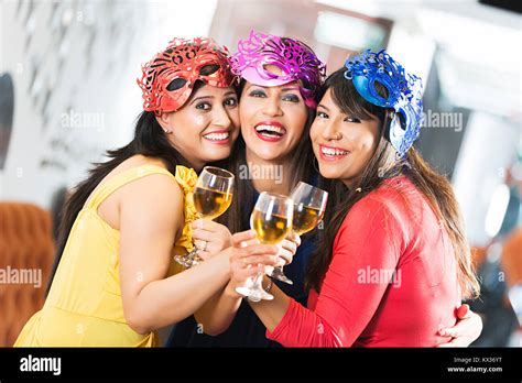 Happy Indian Womens Friends New Year Party Celebrating Fun