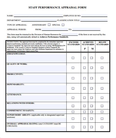 employee evaluation form samples  ms word pages
