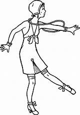 Coloring Dancing Outline Person People Pages Flapper Printable 1920s Clip Clipart Roaring Drawings Flappers Twenties 20s Cliparts Gif 1920 Dance sketch template